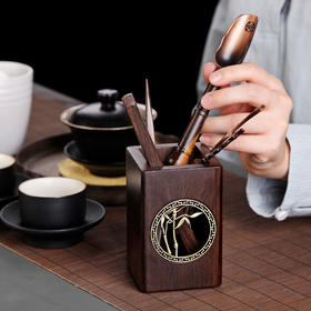 道六君子整套装黑檀实木功夫茶具配件禅意铜窗花家用6件套简约