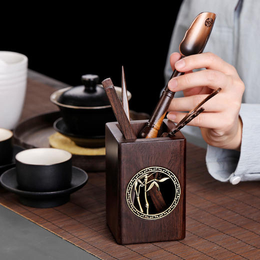 道六君子整套装黑檀实木功夫茶具配件禅意铜窗花家用6件套简约 商品图0