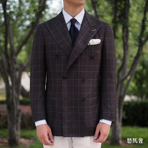 Merino Brothers Jacket 澳洲美丽诺羊毛棕色格纹全麻衬单西 商品图0