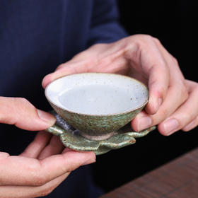 茶杯创意粗陶茶杯茶托陶瓷隔热杯托功夫茶具茶道零配件禅意