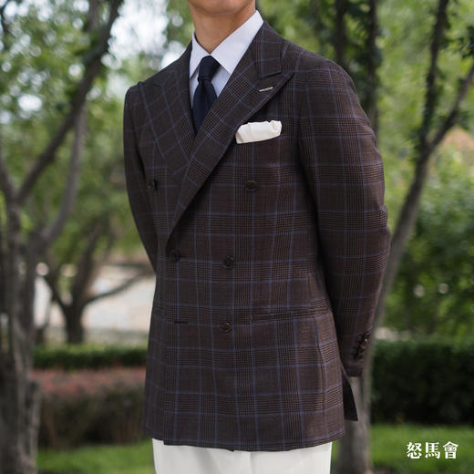 Merino Brothers Jacket 澳洲美丽诺羊毛棕色格纹全麻衬单西 商品图1