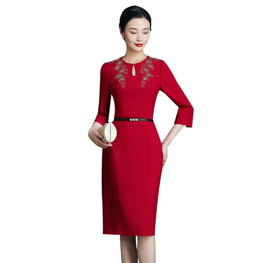 上海旗袍厂ZY-Q5746新款欧美风时尚气质宴会礼服秋装重工订钻连衣裙 商品图4