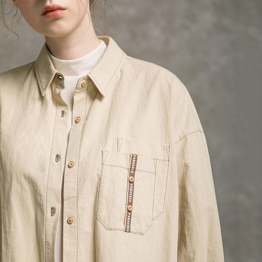 Famecoco范可儿长袖衬衫女士秋时尚中长款上衣F216BG001 商品图1