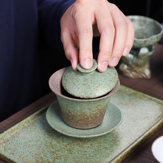 粗陶三才杯盖碗小号茶碗茶具功夫复古茶道茶杯粗陶泡茶碗日式 商品图1