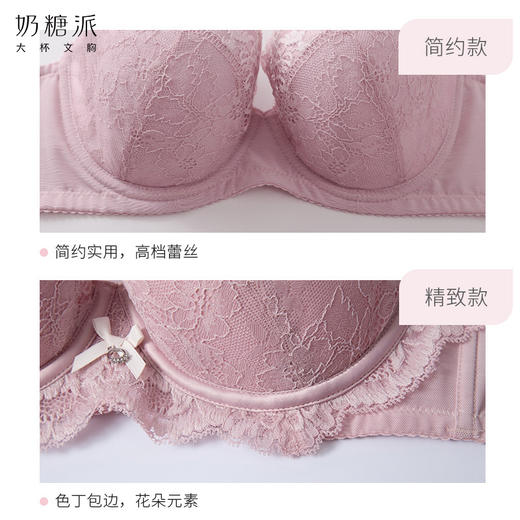 奶糖派大罩杯文胸花颜蕾丝春夏薄款透气上托侧收稳定女大码内衣圆盘半球木瓜 商品图3