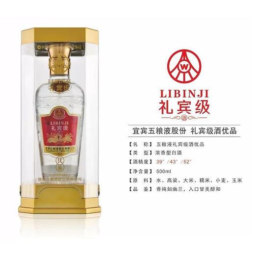 【官方正品】五粮液礼宾级优品 52度浓香型纯粮白酒批发 整箱6瓶*500ml包邮 商品图2