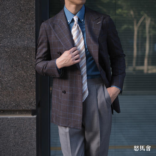 Merino Brothers Jacket 澳洲美丽诺羊毛棕色格纹全麻衬单西 商品图2