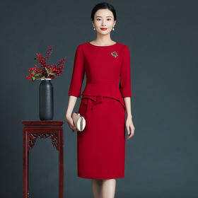 上海旗袍厂ZY-Q5756秋冬新款欧美风时尚简约年轻妈妈装大码七分袖连衣裙