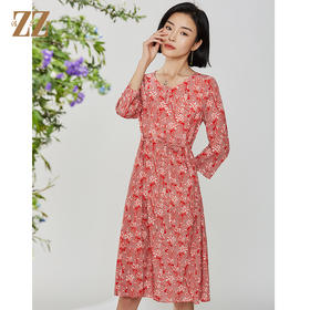 佐尔美秋季新款碎花真丝桑蚕丝连衣裙E12LS24