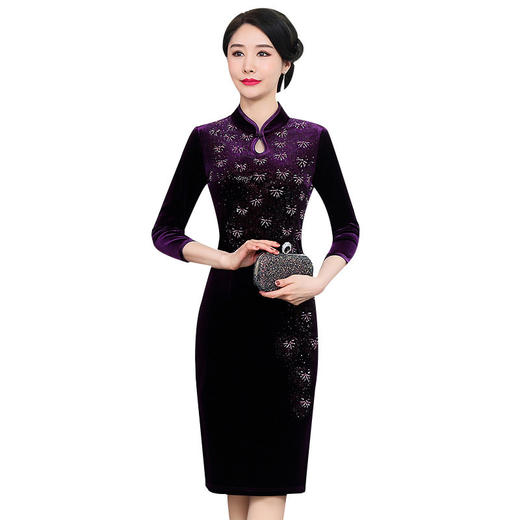 上海旗袍厂ZY-Q5576秋装新款端庄大气水滴领旗袍连衣裙中国风修身大码女装 商品图4