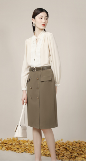 宝卡纳2021秋季新品绿色半裙