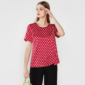 佐尔美夏季新款潮流气质圆领短袖圆点桑蚕丝衬衣E92CS106