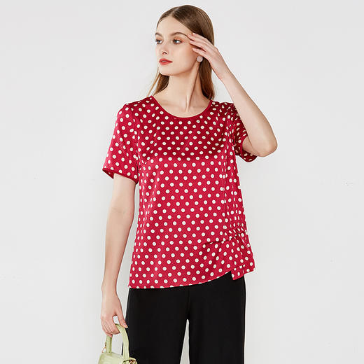 佐尔美夏季新款潮流气质圆领短袖圆点桑蚕丝衬衣E92CS106 商品图0