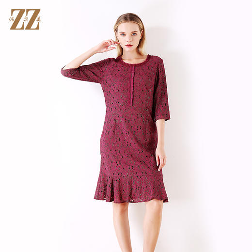 佐尔美连衣裙女夏2021新款桑蚕丝绣花圆领中袖E92LS20 商品图0