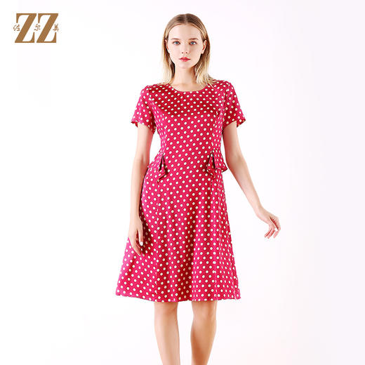 佐尔美夏季新款领短袖波点真丝桑蚕丝连衣裙E92LS107 商品图0