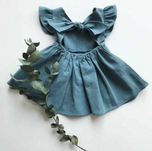 【童装】新款女童连衣裙宝宝棉麻纯色童裙蝴蝶结公主裙蓬蓬裙欧美童装 商品图0