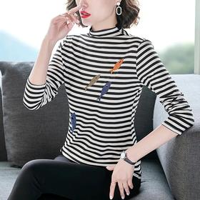 MZ 105398黑白条纹半高领小鱼打底衫