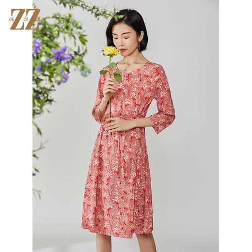 佐尔美秋季新款碎花真丝桑蚕丝连衣裙E12LS24 商品图1