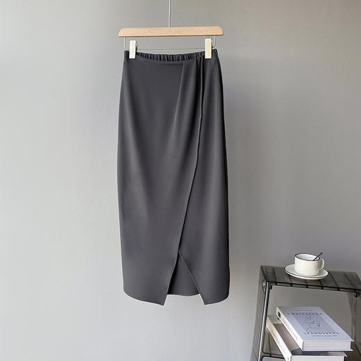 【服饰鞋包】打褶半身裙高腰中长款裙子垂感雪纺裙开叉 商品图7