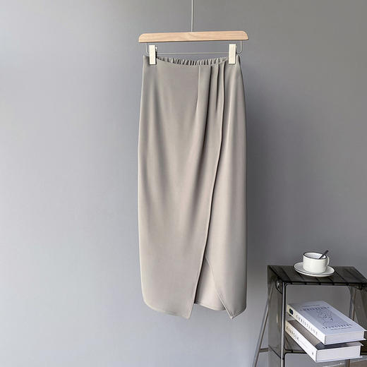 【服饰鞋包】打褶半身裙高腰中长款裙子垂感雪纺裙开叉 商品图6