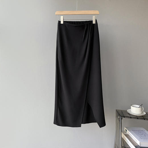 【服饰鞋包】打褶半身裙高腰中长款裙子垂感雪纺裙开叉 商品图5