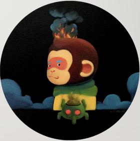 陈建周版画《八卦炉中逃大圣》