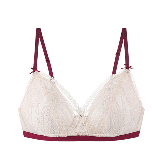 奶糖派西西里酒红超薄显小不凸点蕾丝三角杯大杯文胸内衣 商品图1