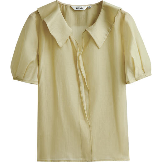 欧芮儿绿色雪纺衫女2021新款短袖荷叶边气质薄款别致小衫上衣 商品图3