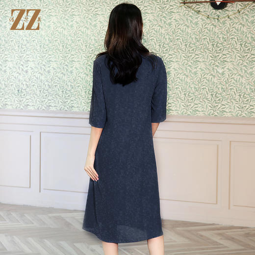 佐尔美夏季新款国风中袖复古优雅桑蚕丝真丝连衣裙E12LS62 商品图4