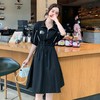 XP-LWQY8061新款韩版时尚气质休闲抽绳收腰翻领短袖中长款连衣裙 商品缩略图3