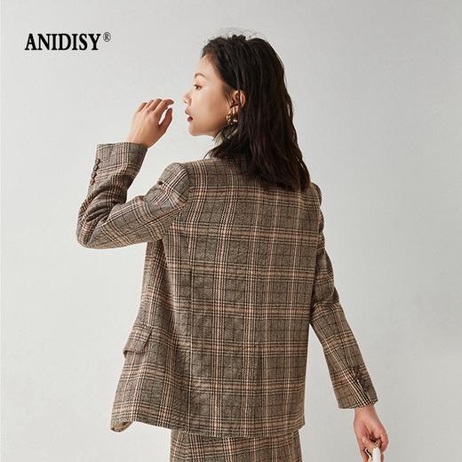 羊毛复古大格子翻领长袖单排扣宽肩西装外套 商品图3