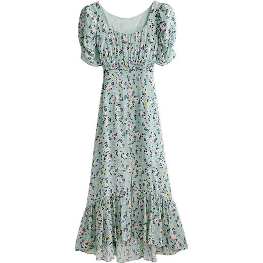 欧芮儿碎花雪纺连衣裙2021新夏收腰显瘦气质拼接荷叶边减龄开叉裙 商品图3