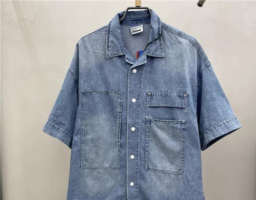 Jasonwood/坚持我的 夏季新款浅蓝色牛仔短袖衬衫男女291905102 商品图0