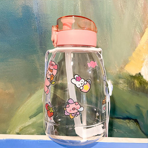 【双饮带吸管水瓶】可爱学生水壶居家日用餐饮用具塑料大容量布丁水杯子女 商品图10
