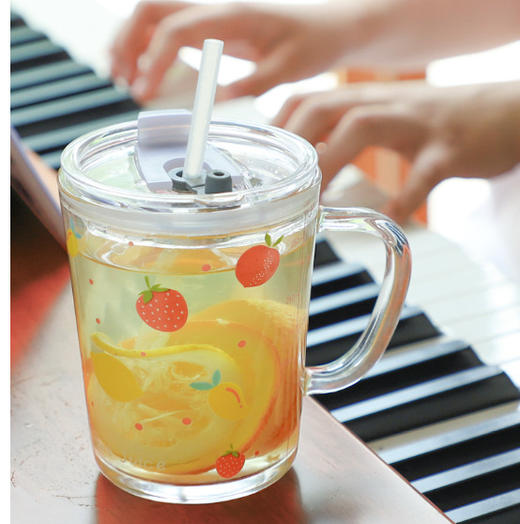 【卡通刻度杯】玻璃水杯家用带刻度宝宝牛奶杯宝宝喂养带盖儿童创意吸管杯带把手早餐杯 商品图5