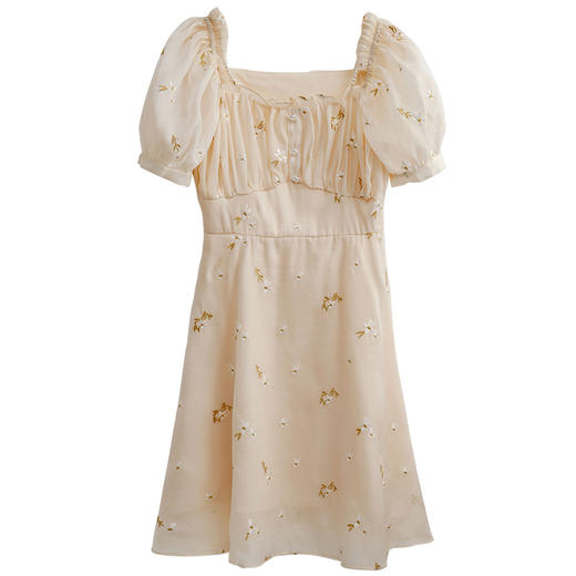 欧芮儿绣花连衣裙夏2021新款收腰显瘦大方领泡泡袖气质优雅网纱裙 商品图3