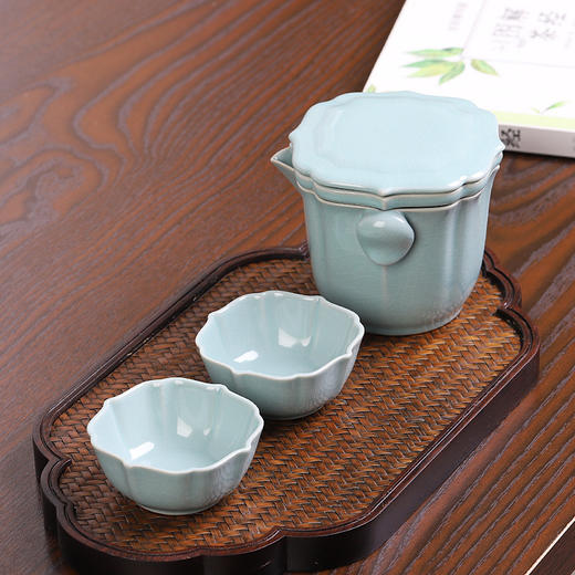 汝窑快客杯一壶两杯二人旅行茶具套装便携包车载户外旅游功夫茶杯 商品图3