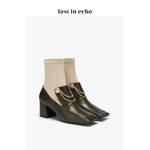 【微瑕疵不退不换】lost in echo设计师原创方头金属链条扣弹力短靴 商品图4