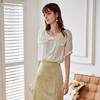 欧芮儿米白色雪纺衫女2021新夏宽松显瘦时尚大蝴蝶结拼纱短袖小衫 商品缩略图1