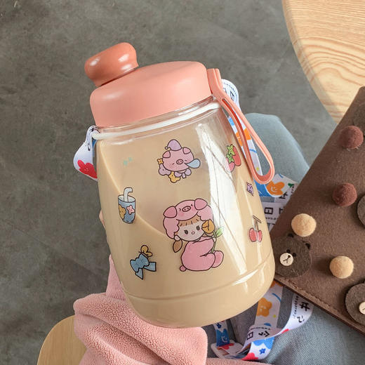 【双饮带吸管水瓶】可爱学生水壶居家日用餐饮用具塑料大容量布丁水杯子女 商品图13