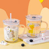【卡通刻度杯】玻璃水杯家用带刻度宝宝牛奶杯宝宝喂养带盖儿童创意吸管杯带把手早餐杯 商品缩略图1