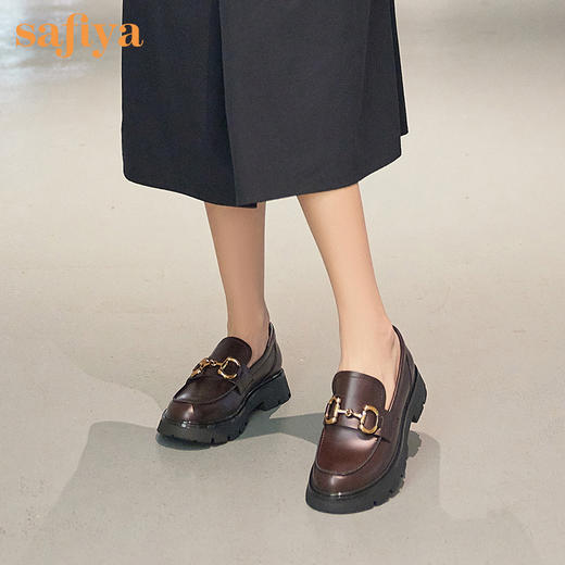 【年末大促】Safiya索菲娅真皮英伦金属饰扣乐福鞋新款增高JK鞋SF13112334 商品图1