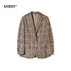 羊毛复古大格子翻领长袖单排扣宽肩西装外套 商品缩略图4