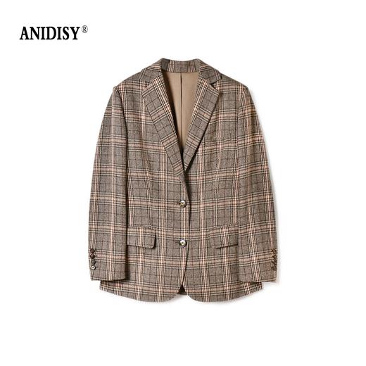 羊毛复古大格子翻领长袖单排扣宽肩西装外套 商品图4