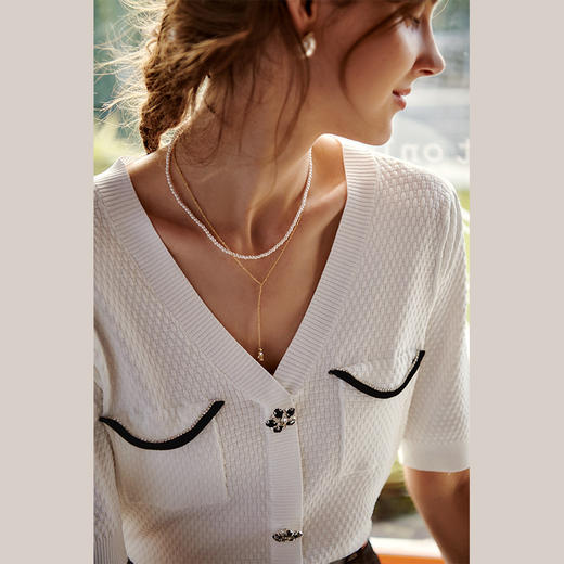 欧芮儿短袖针织衫女2021新款宽松气质小香风休闲撞色小衫上衣 商品图2