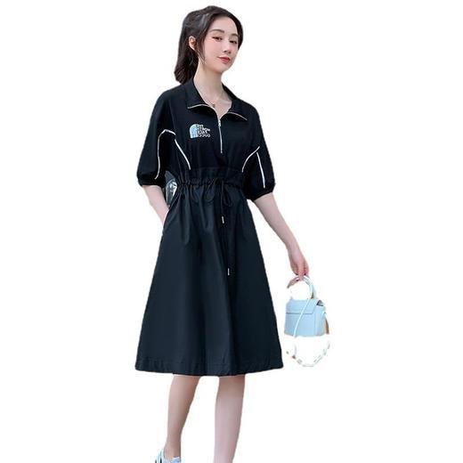 XP-LWQY8061新款韩版时尚气质休闲抽绳收腰翻领短袖中长款连衣裙 商品图4