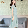 佐尔美夏季新款古风V领假两片A摆真丝乔其桑蚕丝连衣裙E12LS79 商品缩略图1