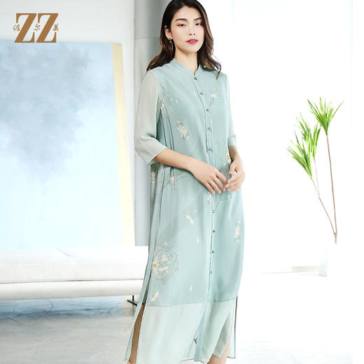佐尔美夏季新款国风真丝桑蚕丝连衣裙E12LS67 商品图0