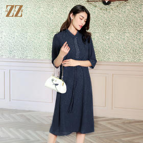 佐尔美夏季新款国风中袖复古优雅桑蚕丝真丝连衣裙E12LS62