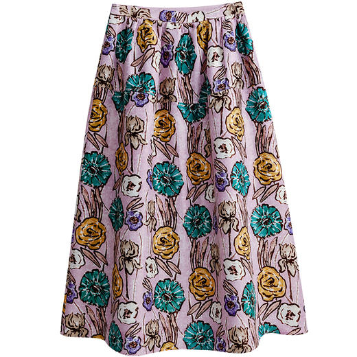 欧芮儿紫色半身裙2021新款夏高腰显瘦手绘印花设计感优雅A字伞裙 商品图3